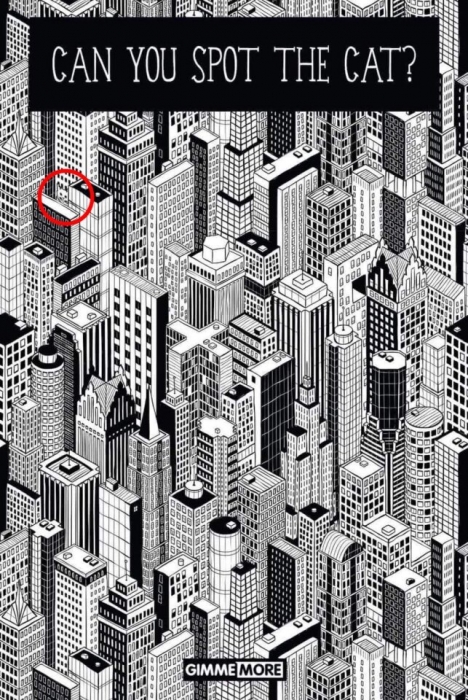 Дьявольски хитрая головоломка предлагает вам найти кота на этой картинке многоэтажного города