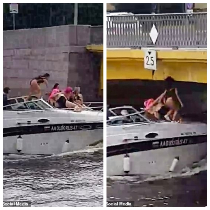 Ох, как больно! Женщина в Санкт-Петербурге на прогулочном катере ударяется головой о низкий мост