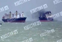 Загоревшийся  в Черном море танкер показали на видео